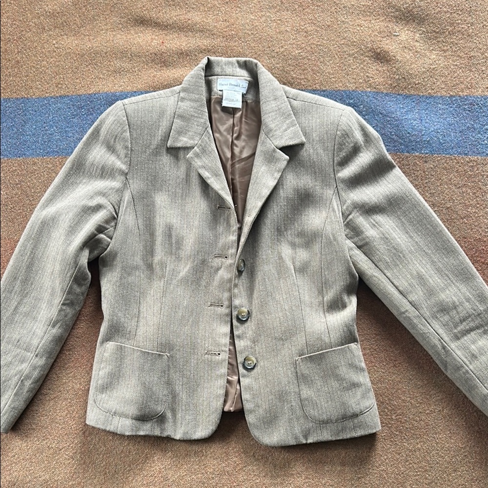 Classic Tan Herringbone Wool Women's Blazer
